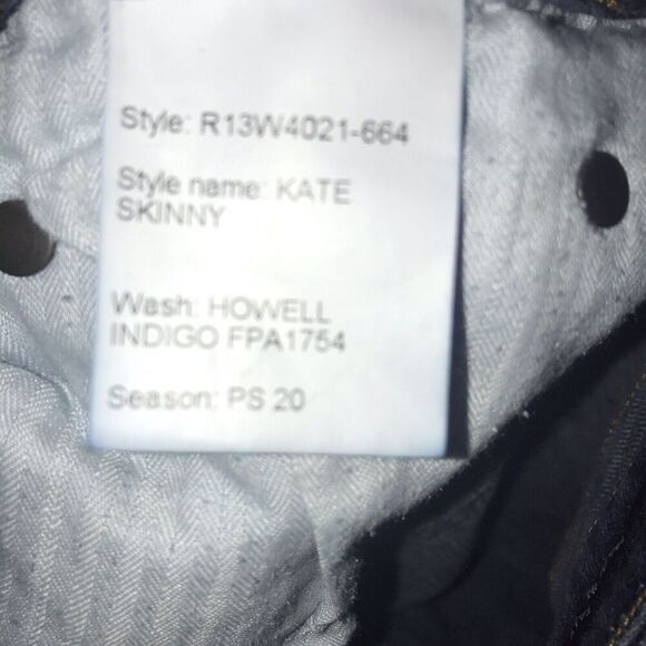 R13 Jeans Kate Skinny Howell Indigo Size 28 Denim Dark Blue Elast Drake Smart - Picture 5 of 16